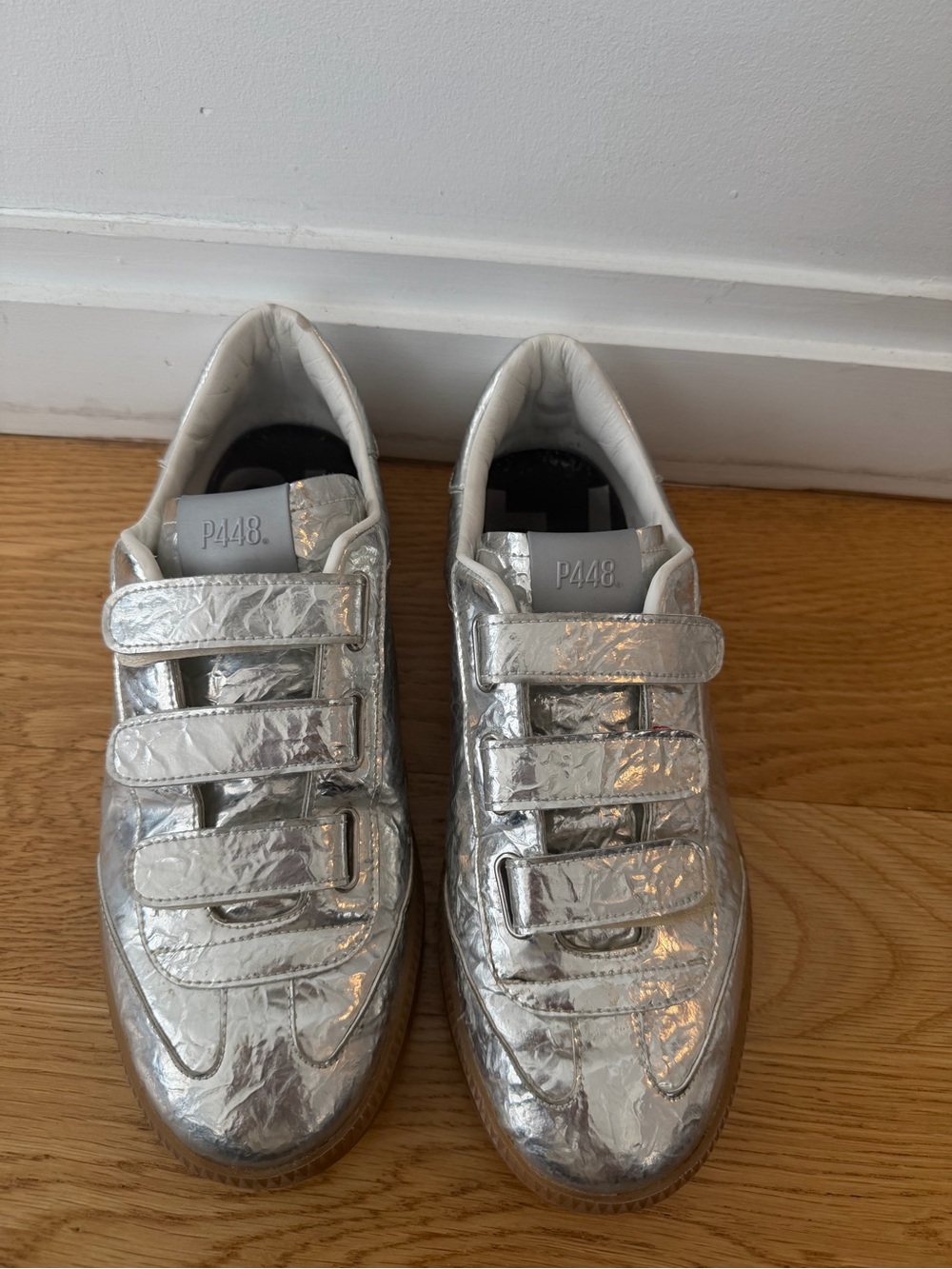 P448 Silver Metallic Velcro Sneakers